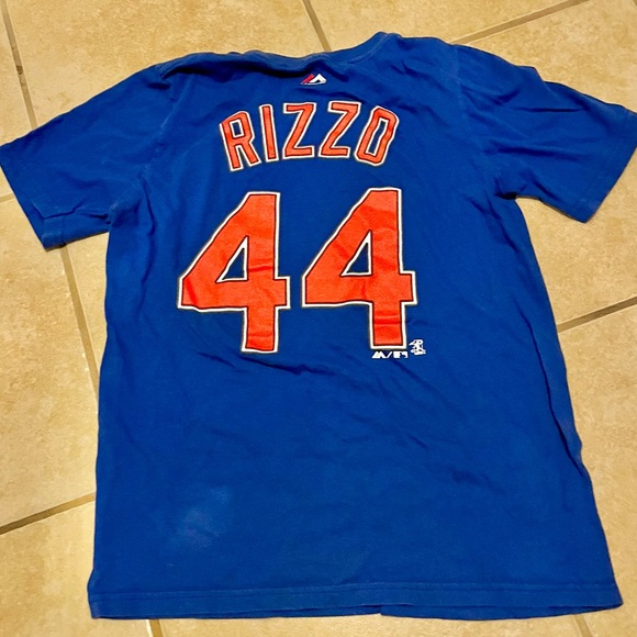 Kids 10/12 RIZZO #44 Chicago Cubs T. Shirt Anthony Rizzo Blue Tee Red Lettering - Picture 4 of 10